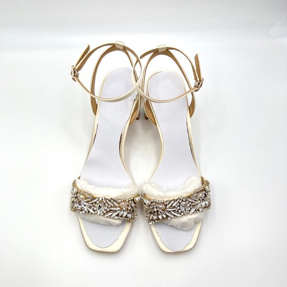 Badgley Mischka Size 7.5 Marsha Ivory White Jeweled Dress Sandals Heels Shoes - Picture 3 of 13
